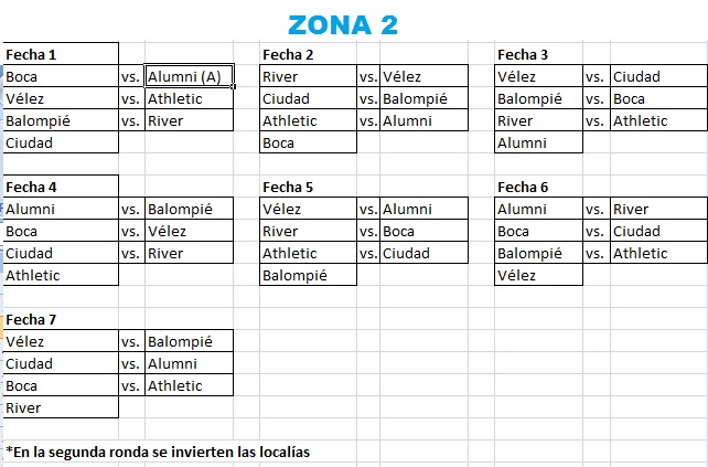 Fixture Torneo Interligas 2023 zona 2
